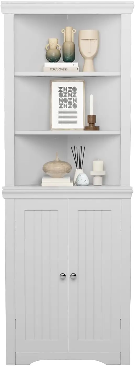 Corner Cabinet Corner Bathroom Cabinet with 2 Doors and 3 Tier Shelves Free Standing Corner Storage Cabinet