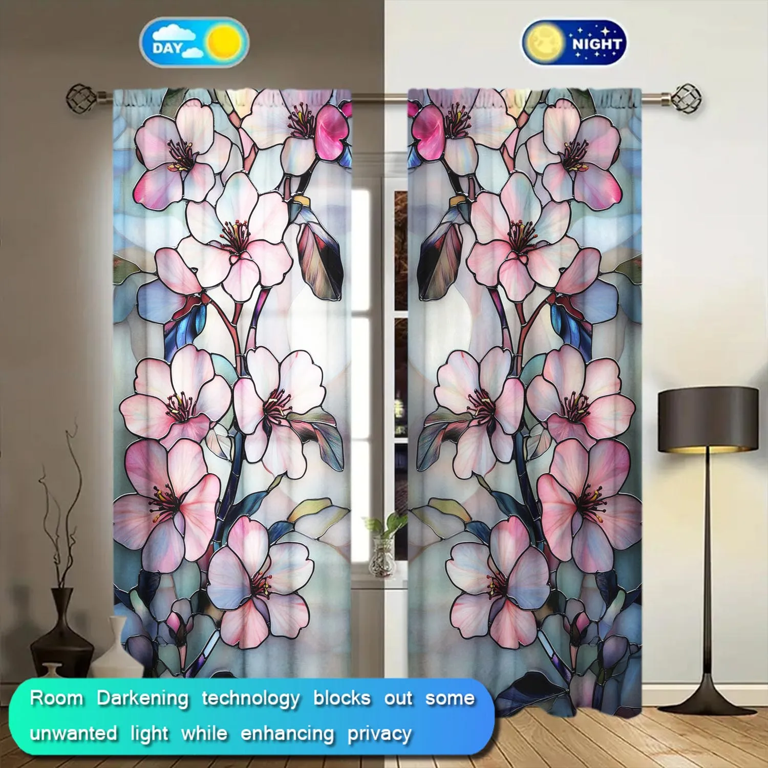2 Panels Stained Glass Peach Blossom Curtains, Versatile Design Suitable for Any Style, Creating a Peaceful Living Space 5