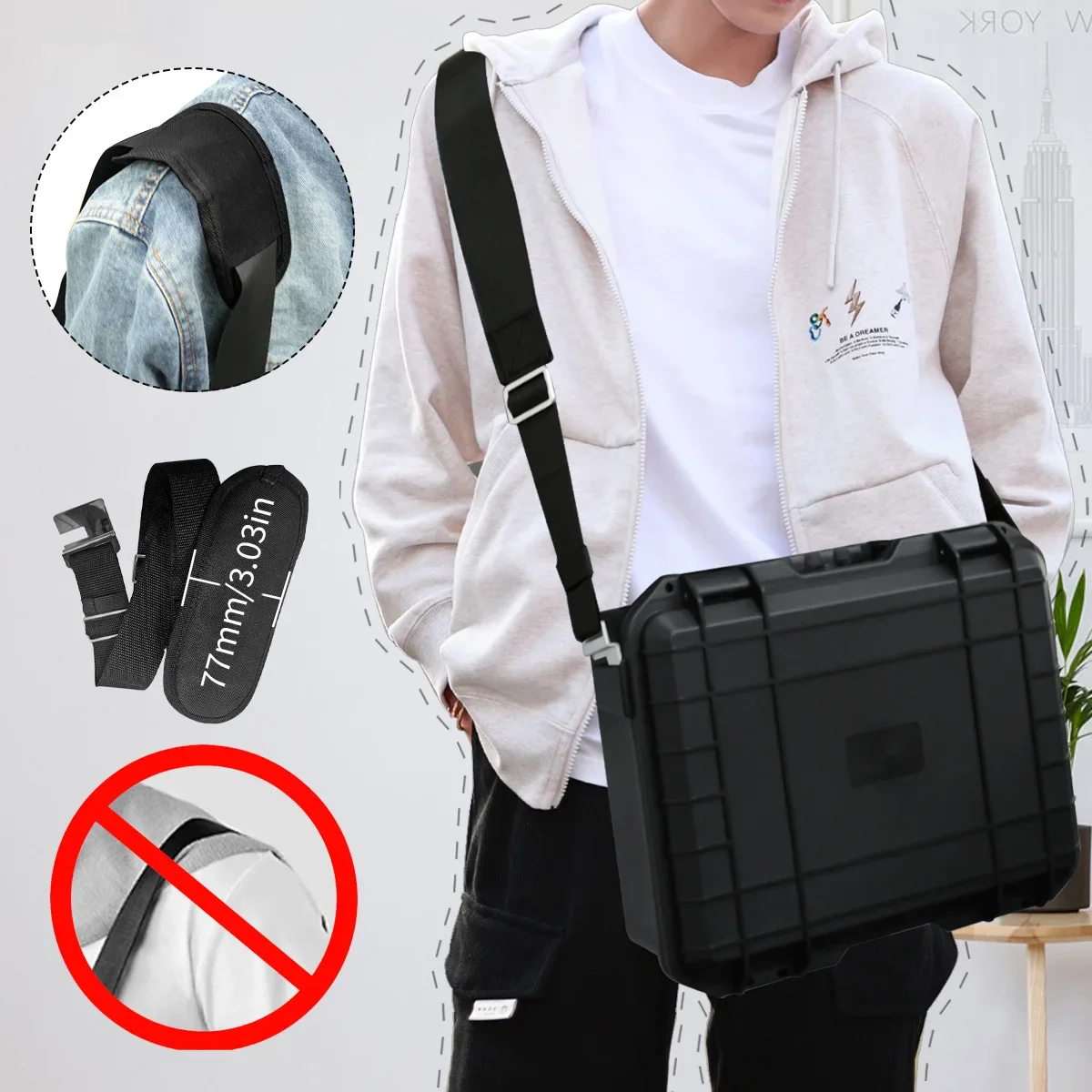 1pc Waterproof Protective Equipment Hard Carry Case with Shoulder Strap, Digital Electronic Product Storage Box with Sponge 6