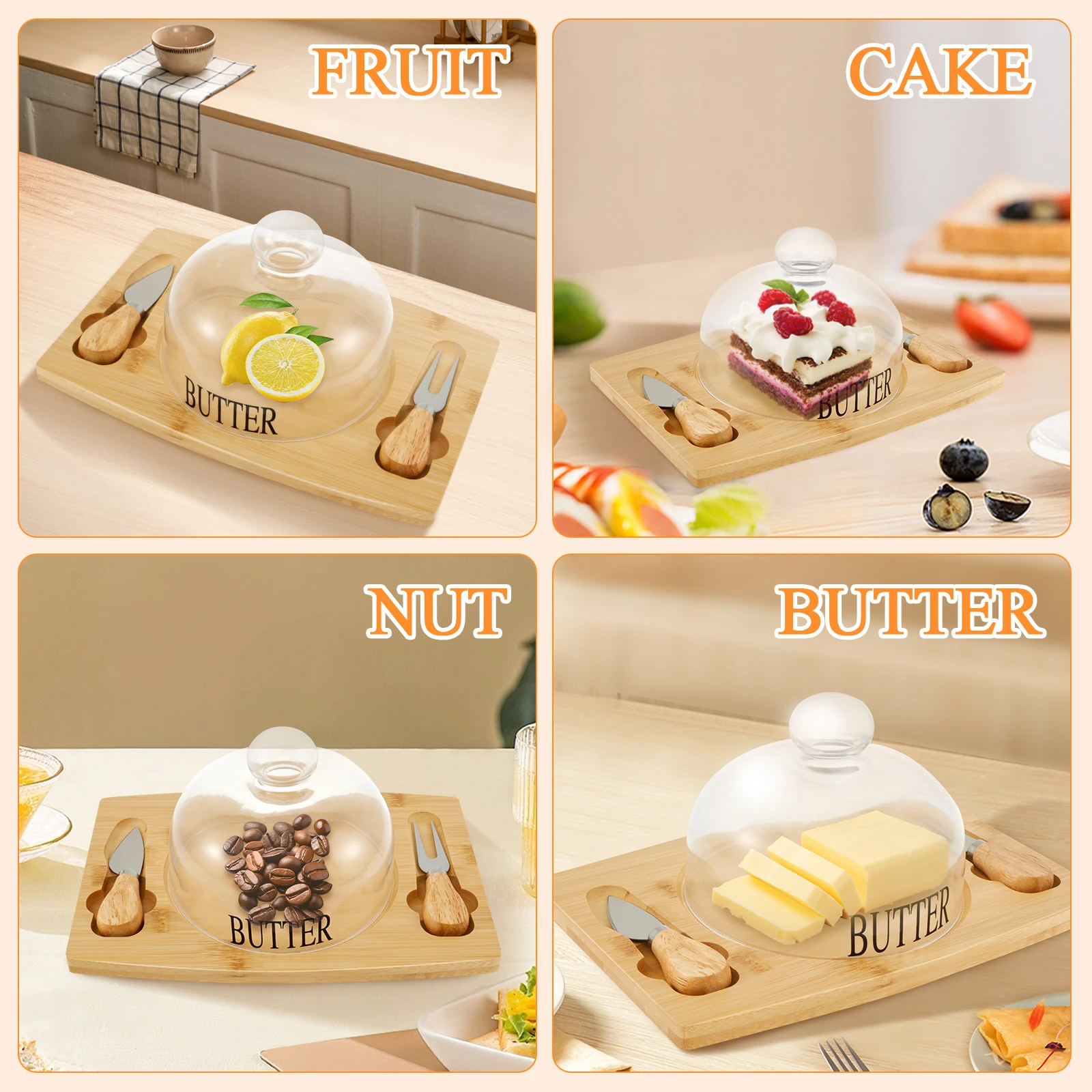 Butter Dish with Lid and Knife Clear Glass Butter Dish Airtight Keeper Easy Grip Handle Container Easy to Clean