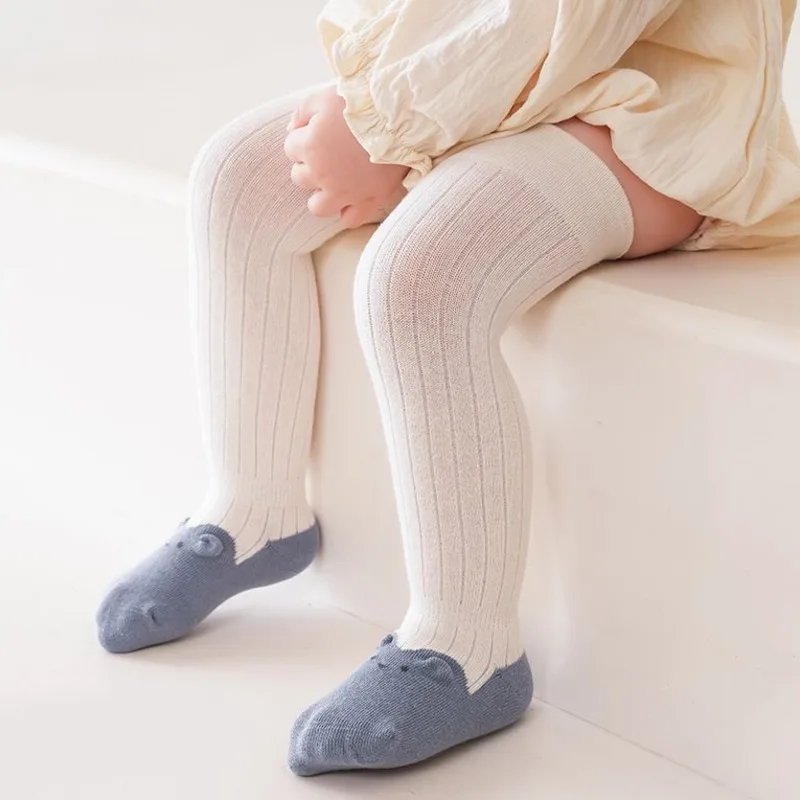 

4 Pairs/lot Newborn Baby Socks Spring Autumn Pure Cotton Kids Sock Knee Length Contrast Color Cartoon Hihg Tube Children's Socks
