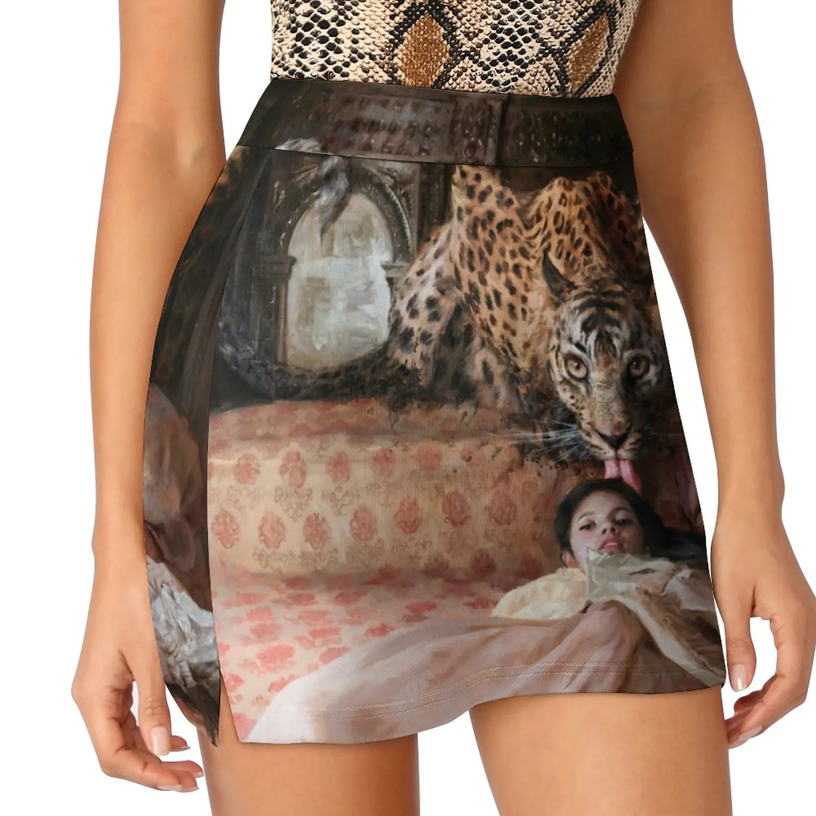 

Guillermo Lorca Garcia - Favourite Cheetah Light Proof Trouser Skirt School uniform luxury clothes women Skirt satin