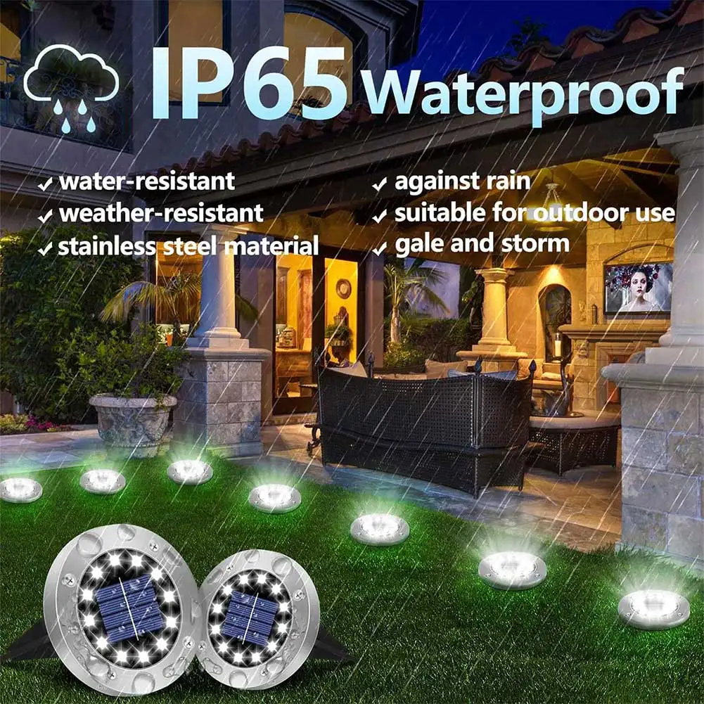 Description Picture 4 of item8/12 LED Solar Ground Lights Waterproof Outdoor Garden Landscape Underground Disk Light Spotlight Buried Lights for Pathway Lawn