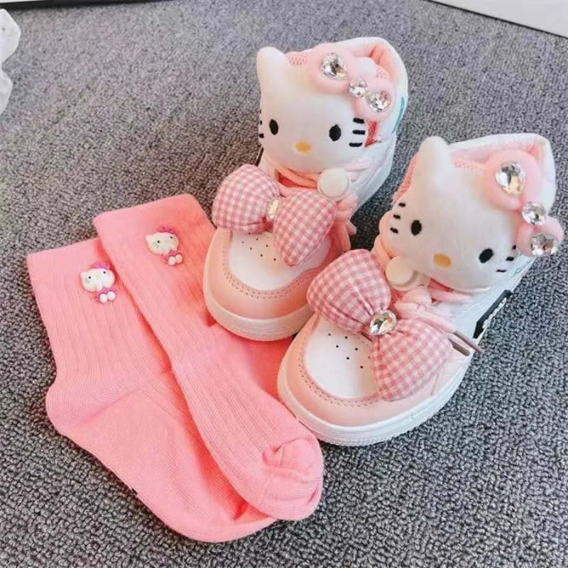 

Hellokitty Cartoon High-Top Board 2023 Autumn New Sports Non-Slip Soft Children's Casual Shoes Girls' Breathable Trendy Sneakers