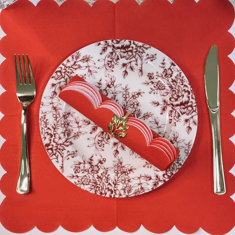 16pcs/Pac Simple Lace Cut-out Models Colourful Printed Napkins Chinese Red Wedding Paper Napkins Decorative Paper Placemats