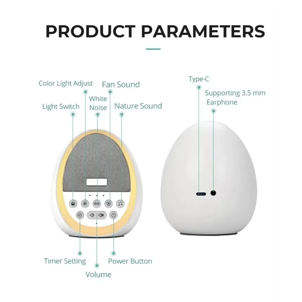 Quality Smart Health Timer Noise Maker Rechargeable White Noise Machine To Sleep With Light