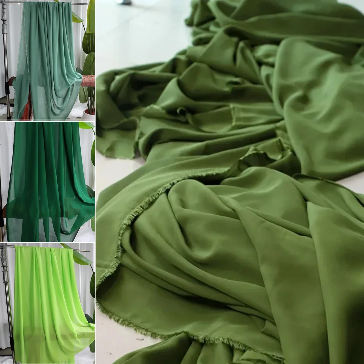 Elegant Avocado Green Semi-Transparent Chiffon Veil & Decorative Curtain Fabric