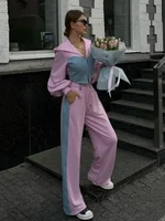 Zekye Autumn Spring Summer Hoodies 2 Piece Sets Long Sleeve Zipper Women's Tracksuit New Crop Tops Wide Leg Sport Pants Set - Image 2