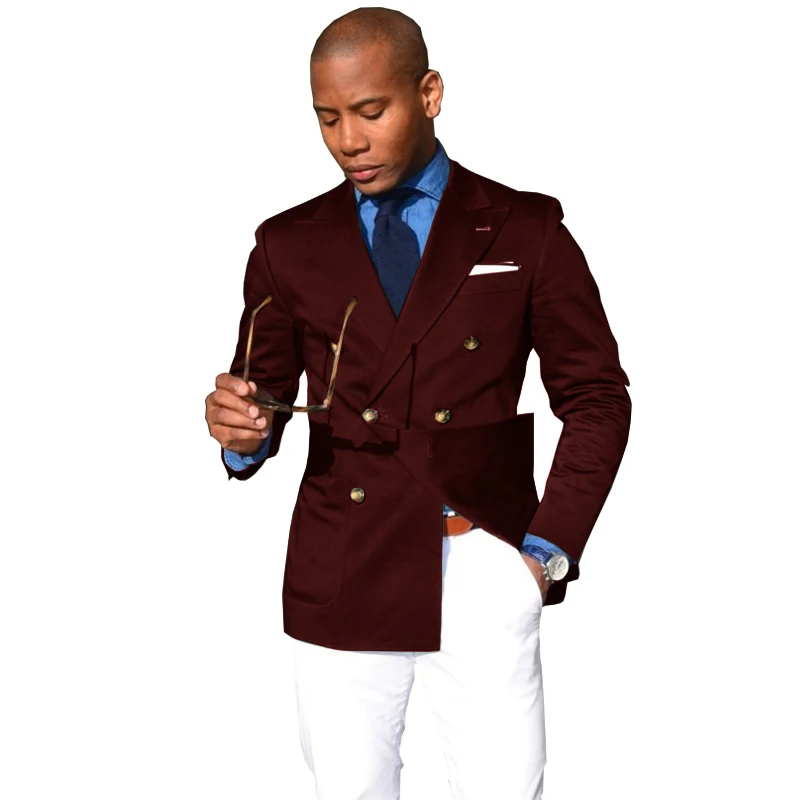 Men's Blazer Suit Double Breasted Lapel Casual Jacket Men's Wedding Tuxedo Formal Clothes Outerwear 4