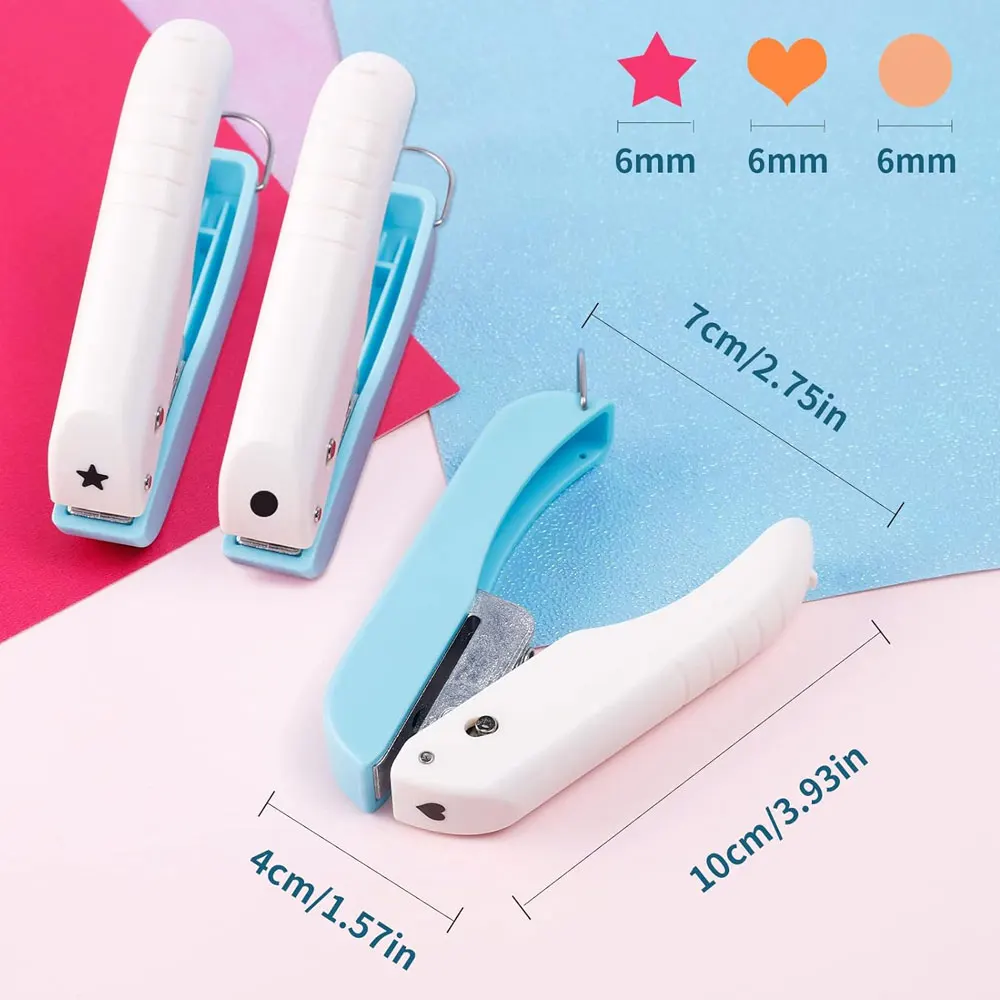 3팩 수제 싱글 홀 펀치, 원형, 별 모양, 하트 모양 펀치, DIY 스크랩북 및 선물 포장용.