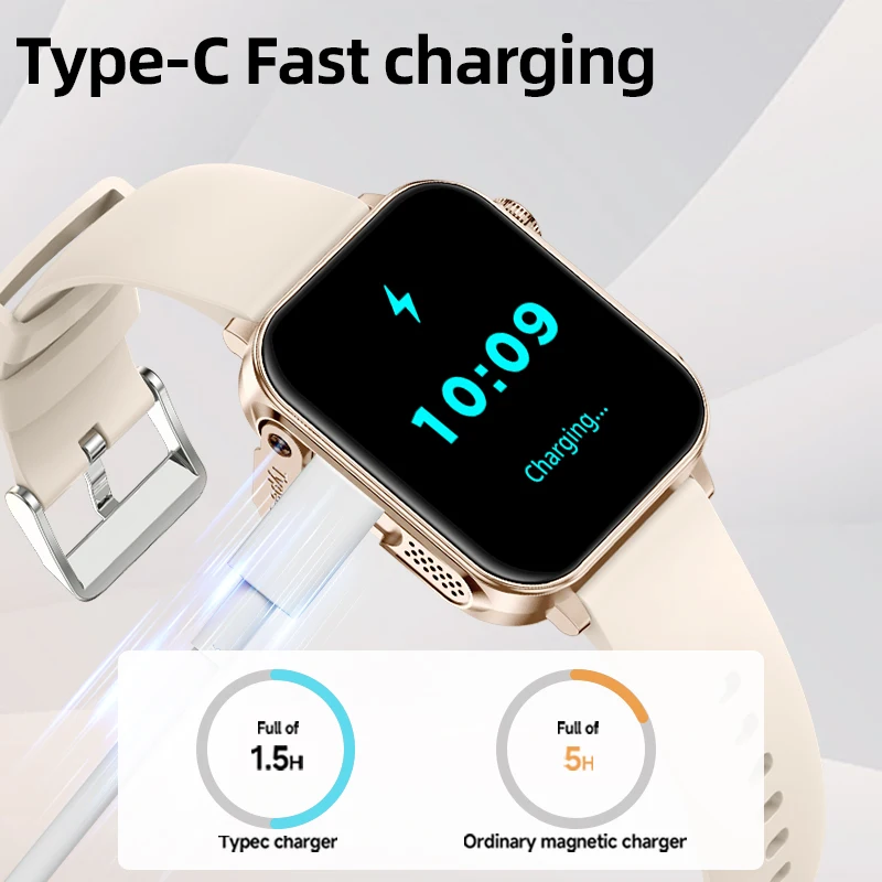 LIGE New Type-C Wireless Charging Smart Watch Men Women Sports Health Monitoring BT Call Waterproof Flashlight Smartwatch Ladies