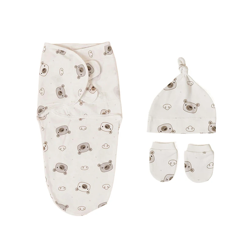 3Pcs Cute Newborn Baby Blankets Swaddles Wrap And Hat Set 100%Cotton Boys Girls Adjustable  Swaddle Infant Swaddle for 0-6 Month 2