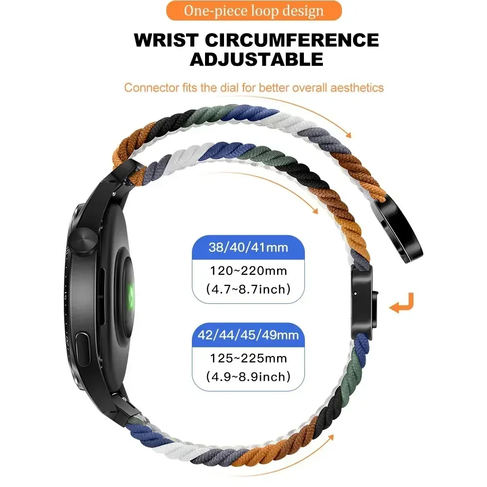 20mm 22mm Braided Nylon Strap for Huawei Watch GT/GT3 Pro/Amazfit GTR/GTS Magnetic Bracelet Band for Samsung Galaxy Watch 6 5 4