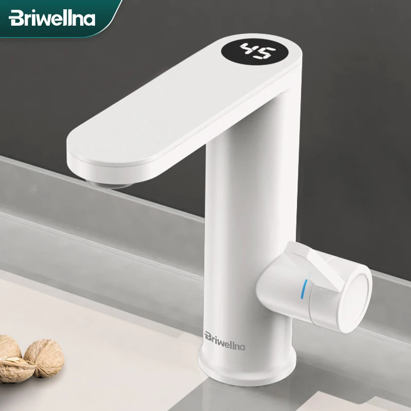 Briwellna Water Heater 220V 2 in 1 Basin Faucet Cold and Hot Water Tap Tankless Water Heater Flowing Eectric Faucet Heated Mixer bathroom sink waterfall faucet solid brass single handle hot and cold water mixer tap lavatory vanity sink faucet