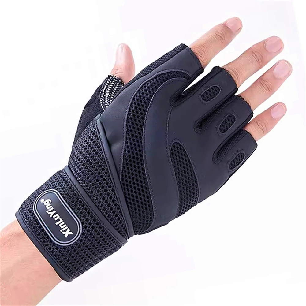 Half Finger Fitness Gloves Bodybuilding Weightlifting Crossfit Dumbbell Workout Training Breathable Gym Gloves For Man