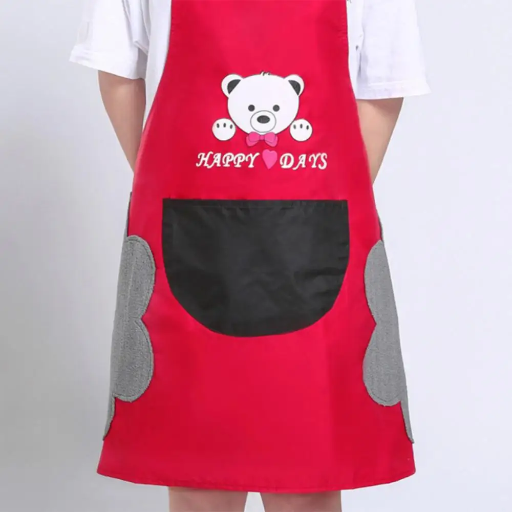 

Hand towel apron waterproof stain home kitchen cooking waist Korean creative cute bear hanging neck towel apron oversleeve
