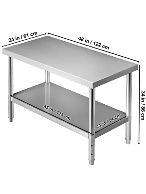 SucceBuy Stainless Steel Prep Table 550lbs Load Capacity Heavy Duty Metal Worktable with Adjustable Undershelf Workstation