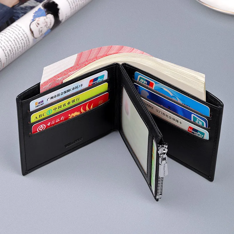 Genuine Leather Luxury Men's Wallets Multifunctional Folding Short Men's Money Bags Multiple Card Slots With Zipper Coin Purses