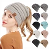 New Lady Knitted Hats for Women Girls Skiing Baseball Cap Openings Horsetail Hat 1