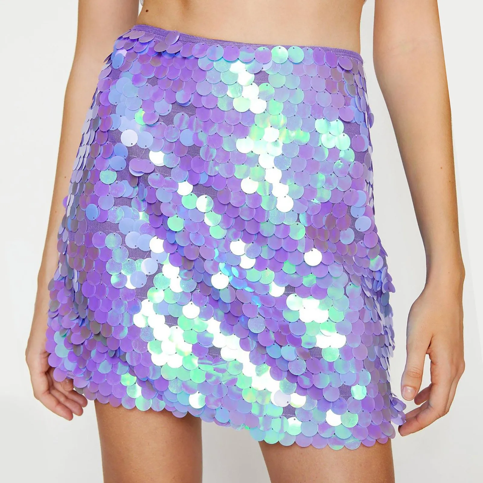 

Women Skirt Sequin Silver Skirt Sparkly Hip-Hugging Skirts High-Waist Mini-Skirt Y2k Sexy Mardi-Gras Party Celebration Summer