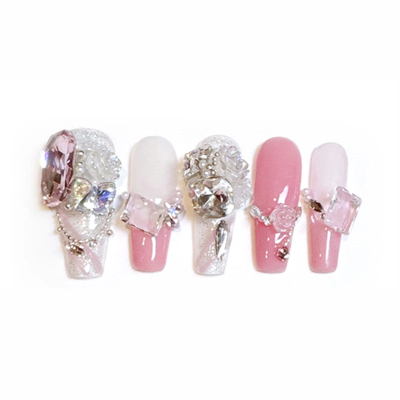 

Pink Press on Nails with Flash Rhinestone Durable & Never Splitting Comfort Fake Nails for Stage Performance Wear