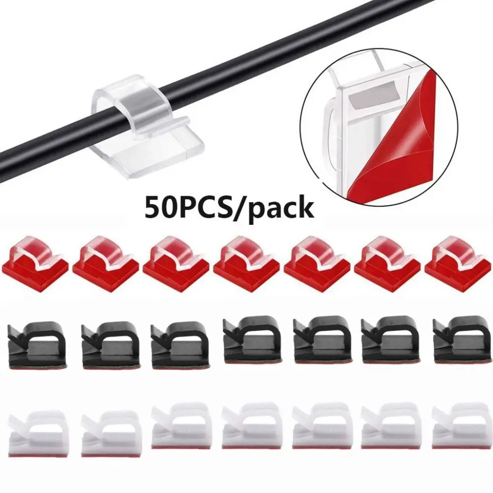 50 ชิ้นสายคลิป Self กาวการจัดการสายไฟสีดําลวดผู้ถือ Clamp Self - กาวรถลวดคลิปอุปกรณ์เสริม 1