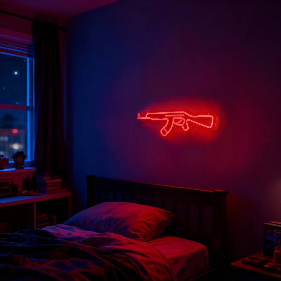 Neon AK47 Gun-Shaped LED Wall Art for Home and Game Room Decor