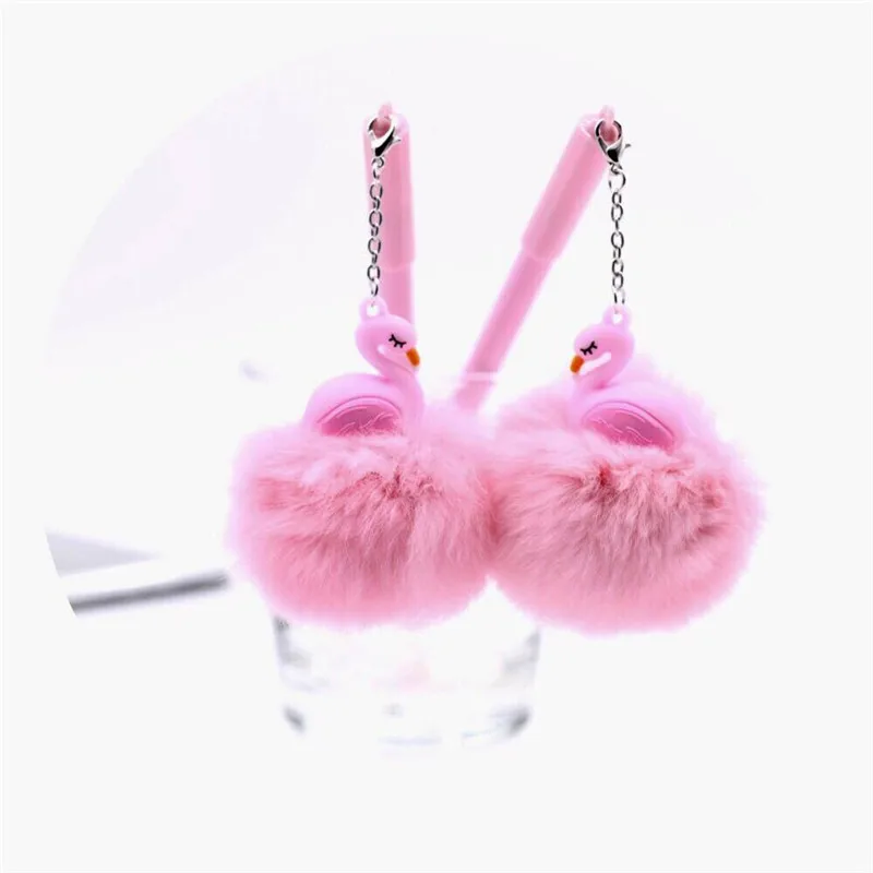 1PC 0.5mm Fashion Flamingo Plush Pendant Gel Pen Flamingo Ink Pen Office Party Happy Birthday Flamingos Gifts for Children хлопушка пневматическая happy birthday 60 см