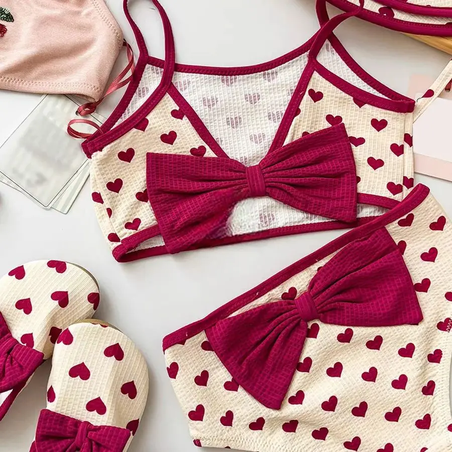 Kids Swimwear for Girls New Summer Cherry KS Toddler Boys Clothes Baby Swimsuit Flower Swimwear Children Cute Bow Bikini Set - 3