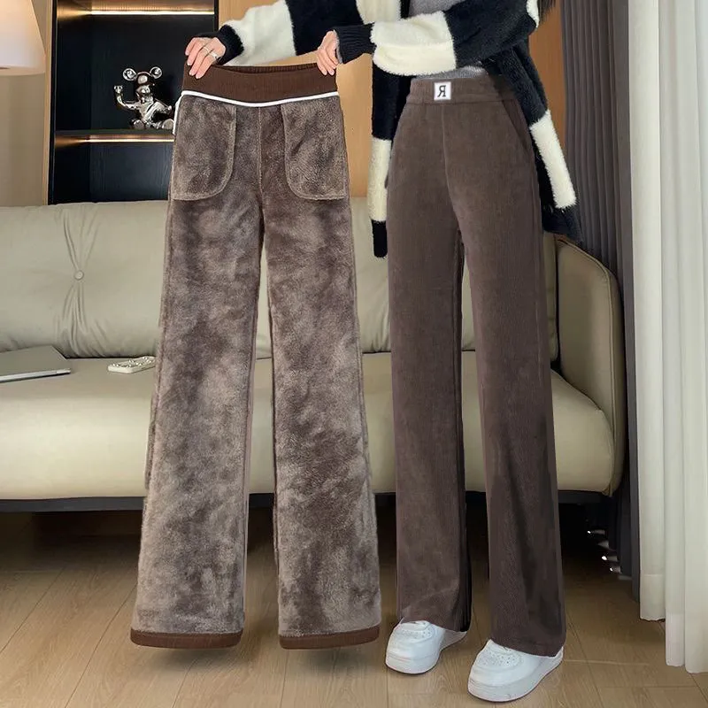 R-label wide-leg mocha [velvet and thickened]