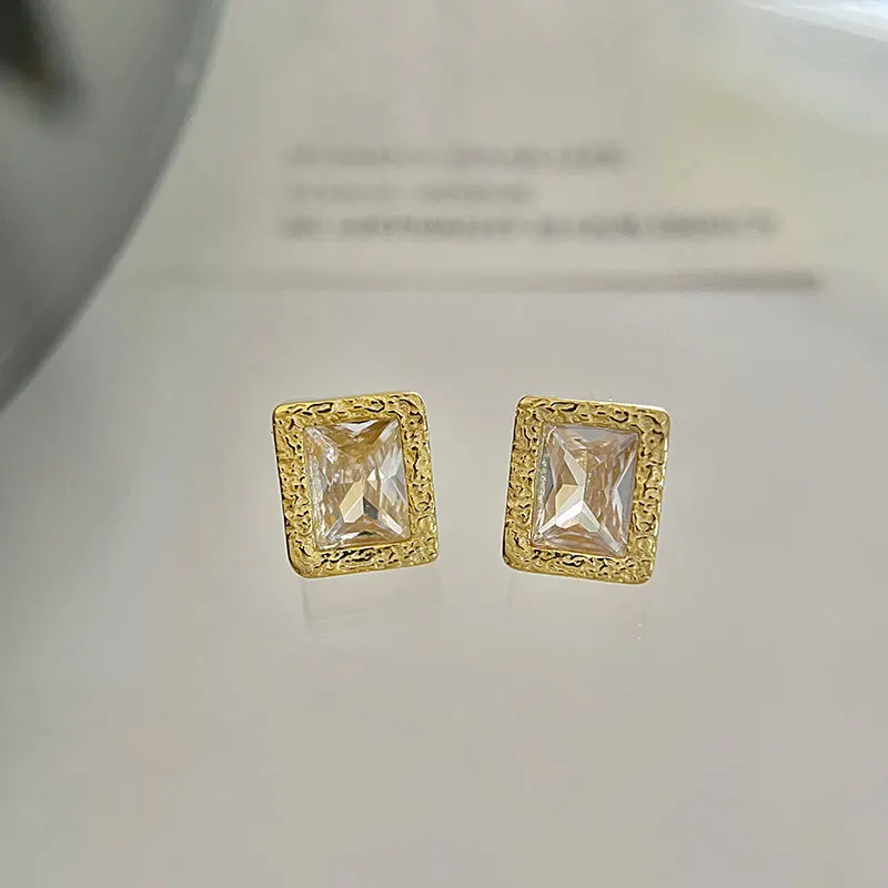 100% 925 Sterling Silver Zircon Geometric Earrings for Women Girl Irregular Square Design Jewelry Party Gift Dropshipping
