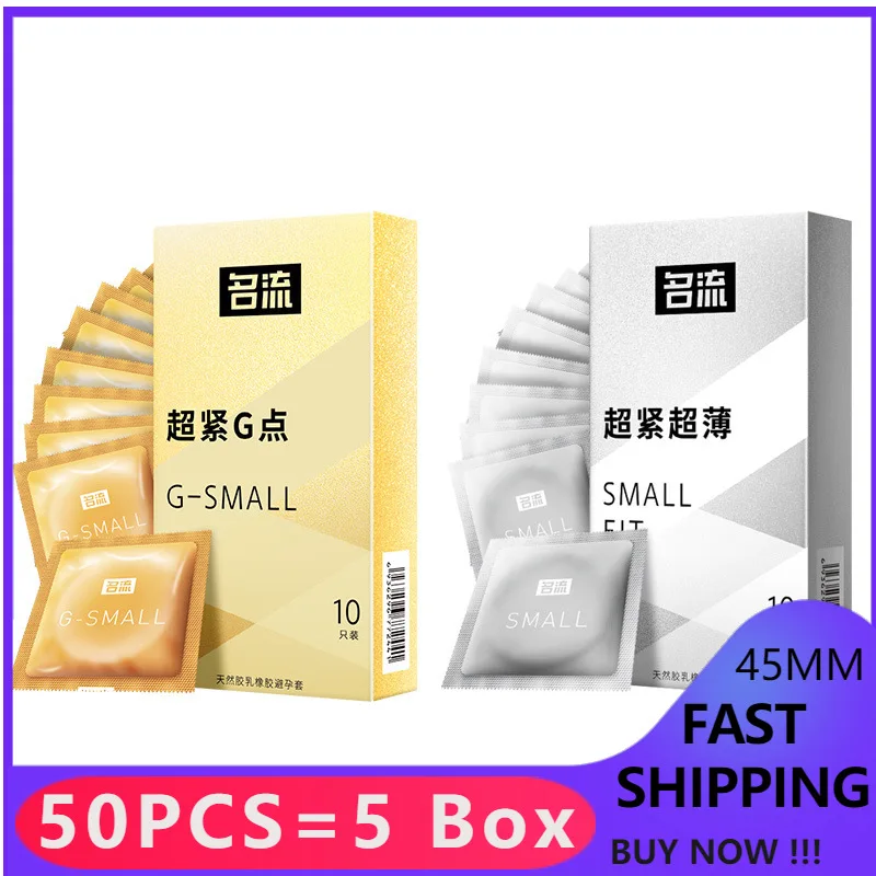 50 Stück Slim Fit ultra dünne Kondome für Männer Anti fallen 45mm kleine Penis Ärmel Sexspielzeug Kondom Paare Sexshop Tools