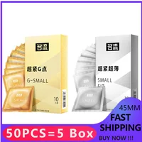 50 Stück Slim Fit ultra dünne Kondome für Männer Anti fallen 45mm kleine Penis Ärmel Sexspielzeug Kondom Paare Sexshop Tools