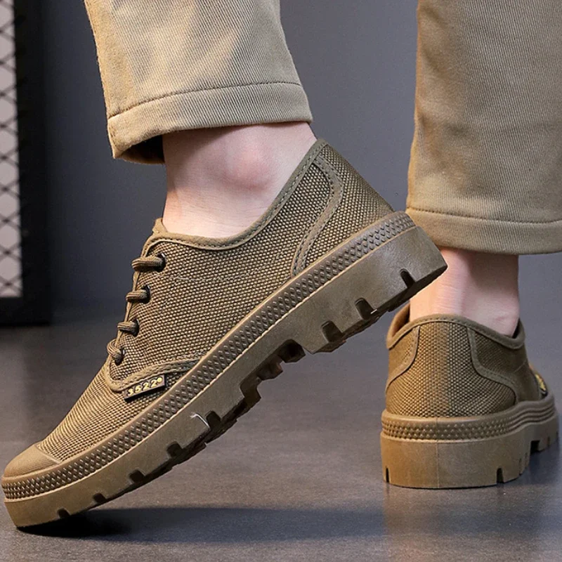 Canvas Sneakers Men Breathable Sport Shoes Outdoor Wear-resistant Men's Hiking Shoes Fashion Lace-Up Training Working Shoes Male 3