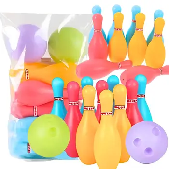 1 set di bowling in plastica da 12 cm, 10 birilli da bowling in plastica colorata e 2 palline, attività all'aperto e al chiuso, regalo di compleanno YMY