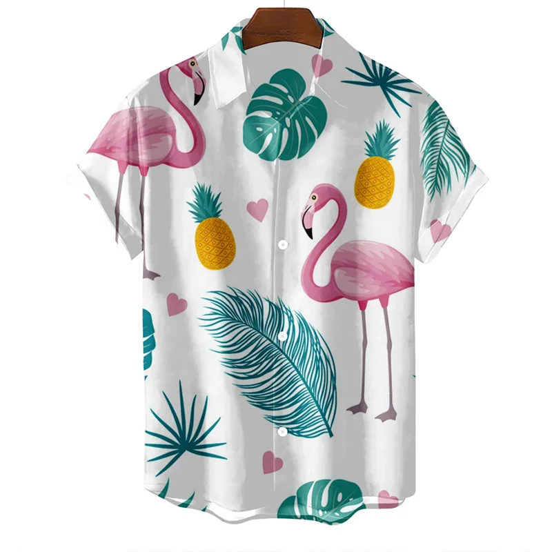

Hawaiian Flamingo 3D Printed Beach Shirts Funny Animal Parrot Graphic Blouses Vacation Men Clothes Streetwear Boy Lapel Blouse