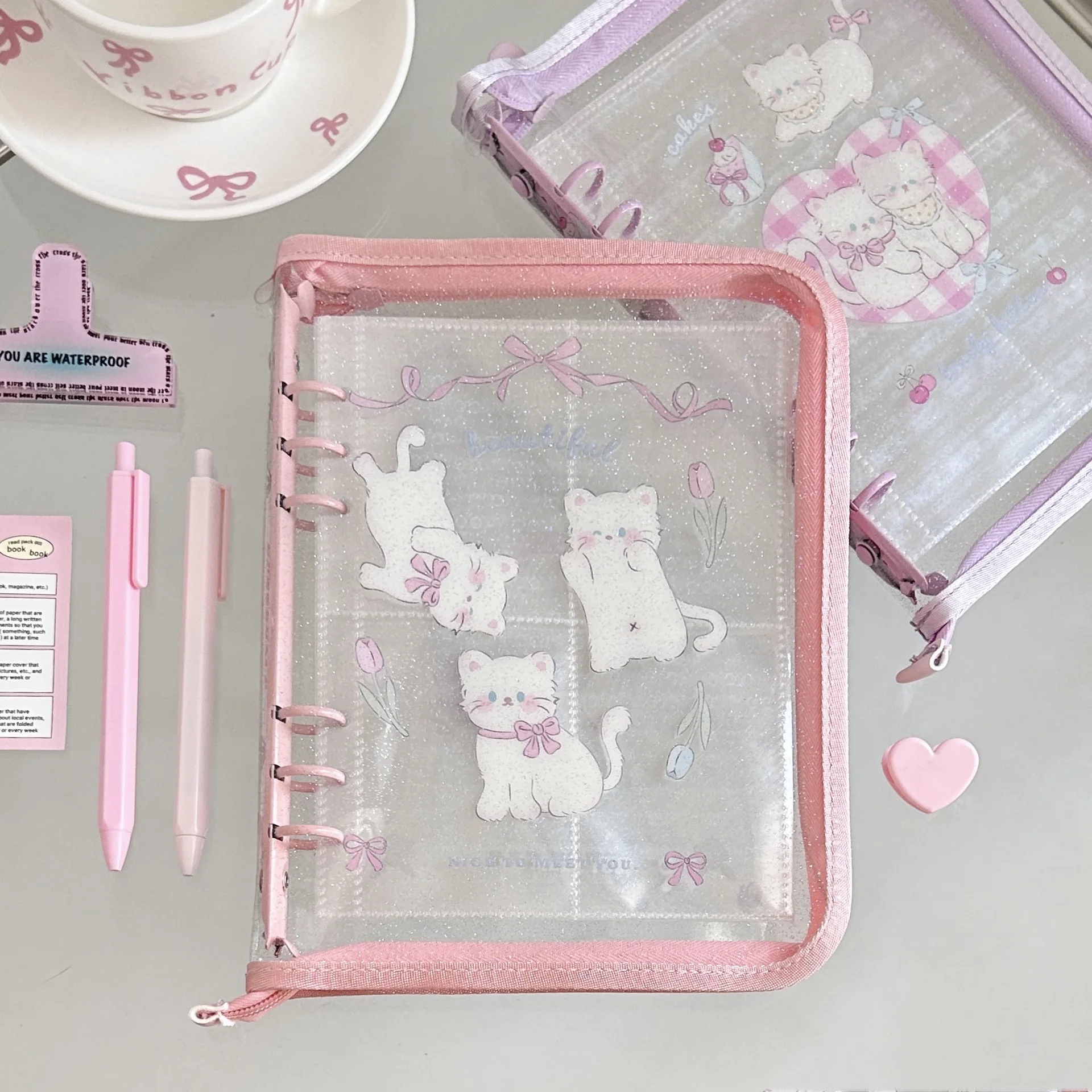 Korea Cat A5 Binder Photocard Collect Book Glitter Photo Transparent Album Postcards Storage Book 2