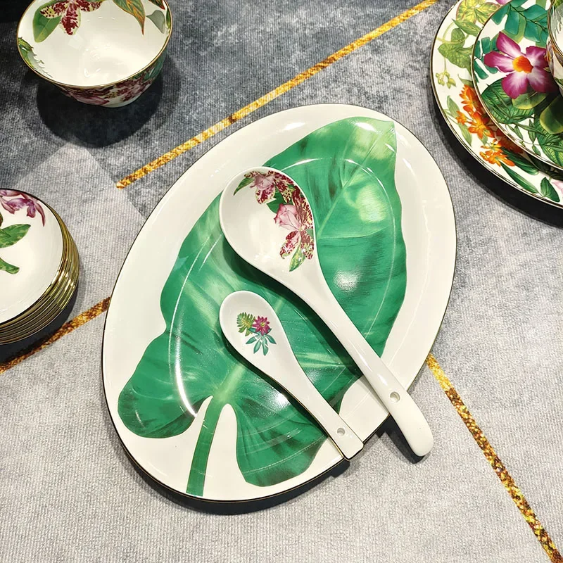 Tropical Rainforest Series Western Food Plate Rice Bowl Soup Pot Tableware Wizard of Oz Bone Porcelain Tableware Gift Gifts