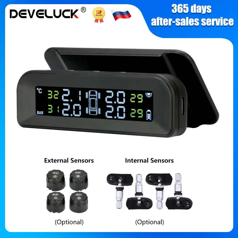 Car tire pressure monitor car tire pressure sensor TPMS Car Tire Pressure Alarm Monitor System Automatic Brightness Control Wireless Solar Power 4 Sensors Decoration Accessories