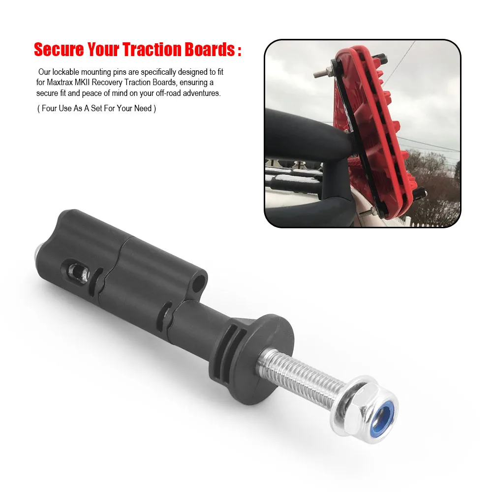 4 Pack Mounting Pins For MaxTrax MKII Recovery/Traction Boards Lockable Theftproof Safety traction boards