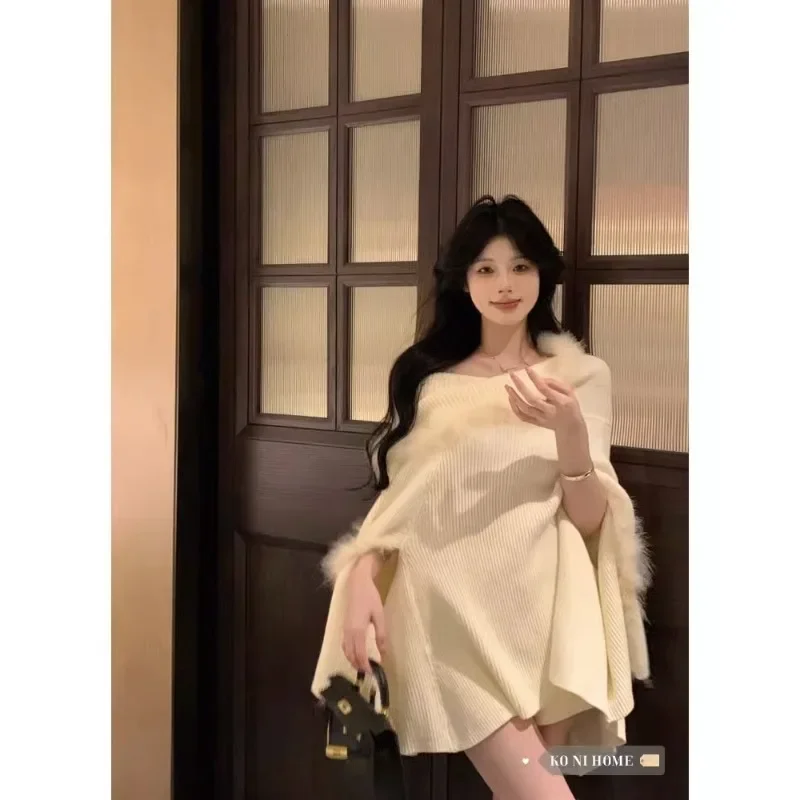 

Knitwear Women's Sweater Shawl Korean Fashion Casual Stitching Cape Pull Femme Autumn Clothing Solid Color Knitted Tops