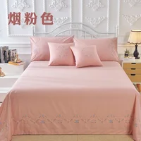 100% Cotton Greek Key Embroidery, 3-Piece Twin XL Kendell Bed Sheet Set, White/ Light Green/Pink 2