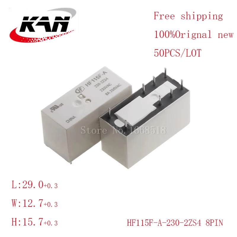 

Free shipping 50PCS 100% NEW Original Relay HF115F-A-230-2ZS4 8A 230VAC 8Pin HF115F A 230 2ZS4