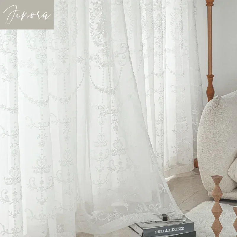 White Embroidered Tulle Curtains for Living Room Luxury European Sheer Curtain for Hall Rideaux Voilage Treatment Home Customize - Image 4