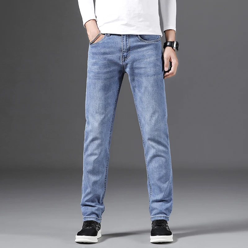 biker jeans Four Seasons Jeans Men's Slim Business Casual Straight Loose Long Pants 2022 Autumn Versatile Trend cargo jeans