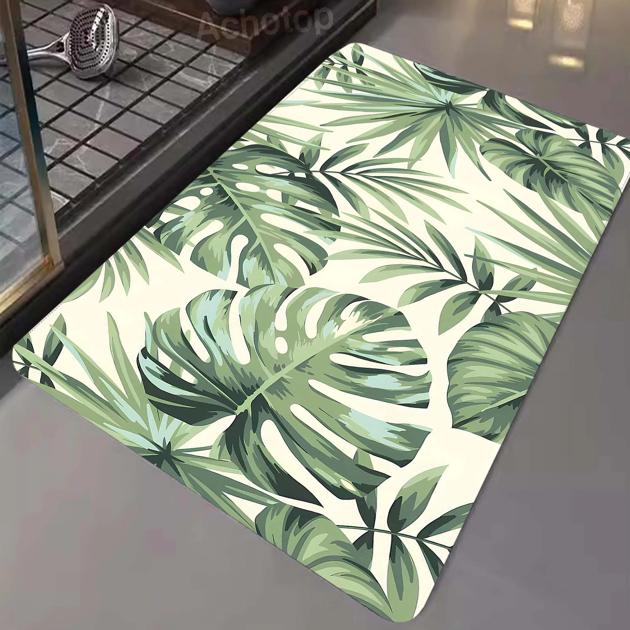 

Plant Pattern Mat Floor Decor Carpet Non-slip Easy To Clean Area Rug Living Room Household Washable Doormats Diatom Floor Mat