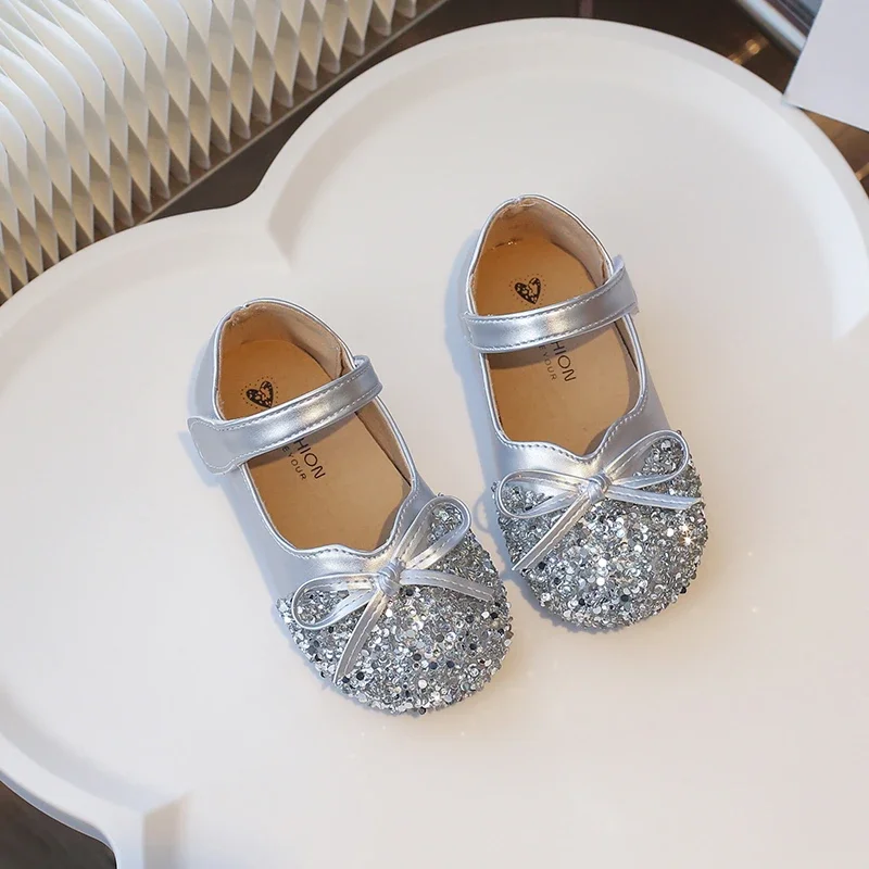 Silver Leather Ballet Shoes for Kids Girls