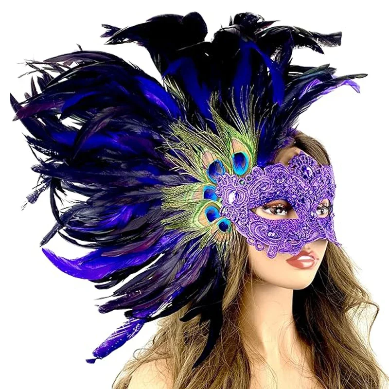 Women Costume Venetian Feather Mardi Gras Masquerade Mask Halloween Cosplay Wedding graduation Party - Image 5