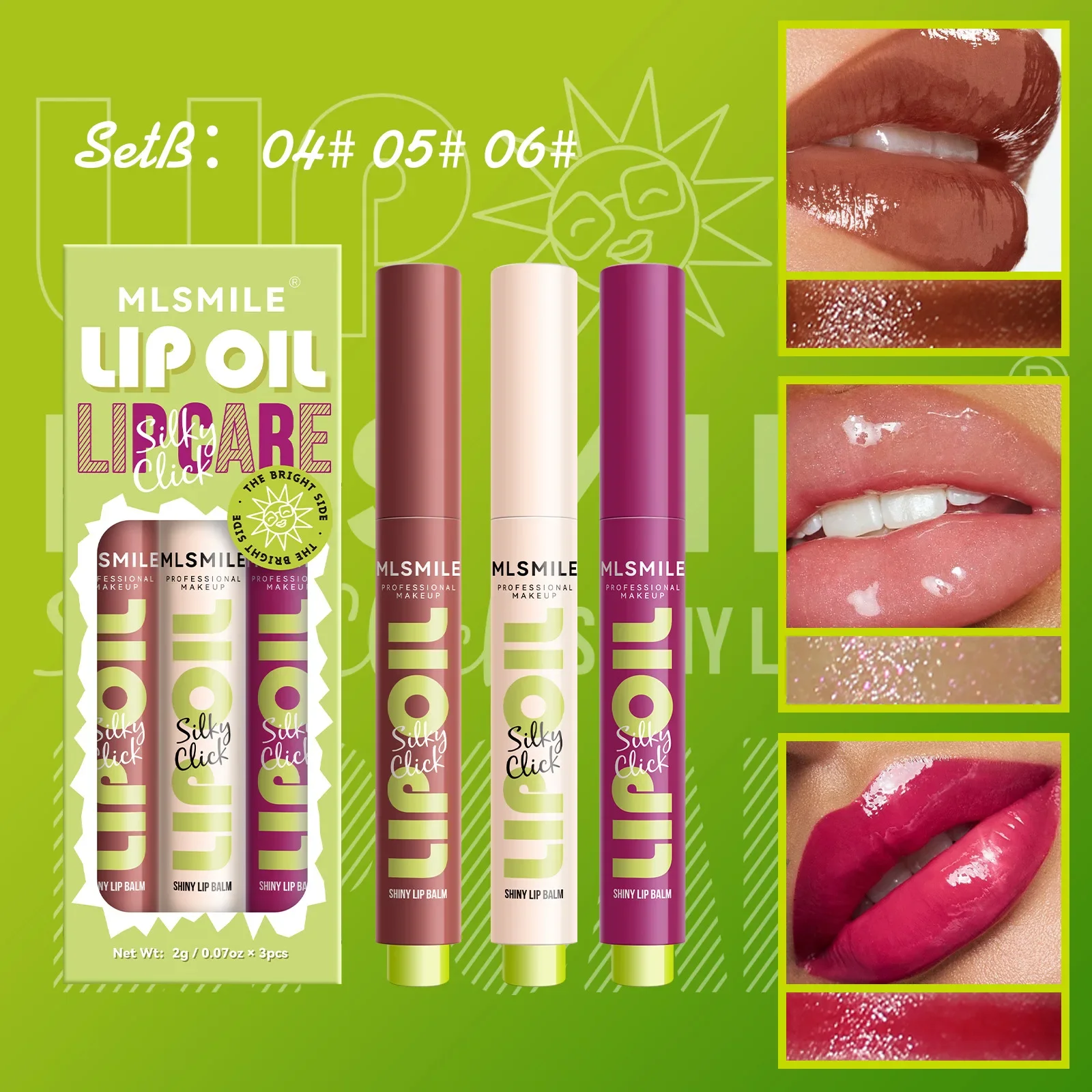 MLSMILE 3pcs/set Press Lipstick Solid Lip Gloss Long-lasting Easy Color Moisturizing Lip Gloss Pearl Mirror Lip Gloss Wholesale 5