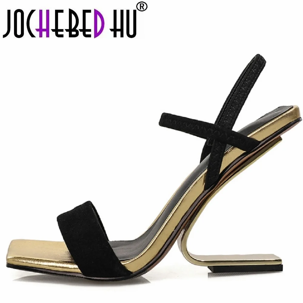 

【JOCHEBED HU】Unique Strange Heel Square Toe Sandals Back Strap Fashion Sexy Women Shoes Slingback Banquet Party New Arrival33-40